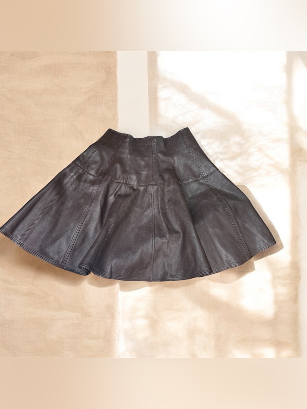 Ulla Johnson Kiara Leather Mini Flare Skirt in Espresso Brown Lambskin
